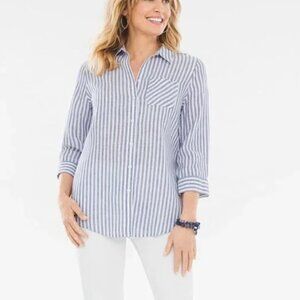Chico's No Iron Linen Striped Button Up Shirt 16